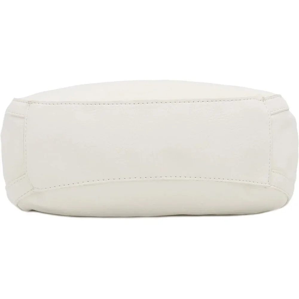 Women's Lightweight Top Handles Zipper Closure Leather Medium Hobo White Bag